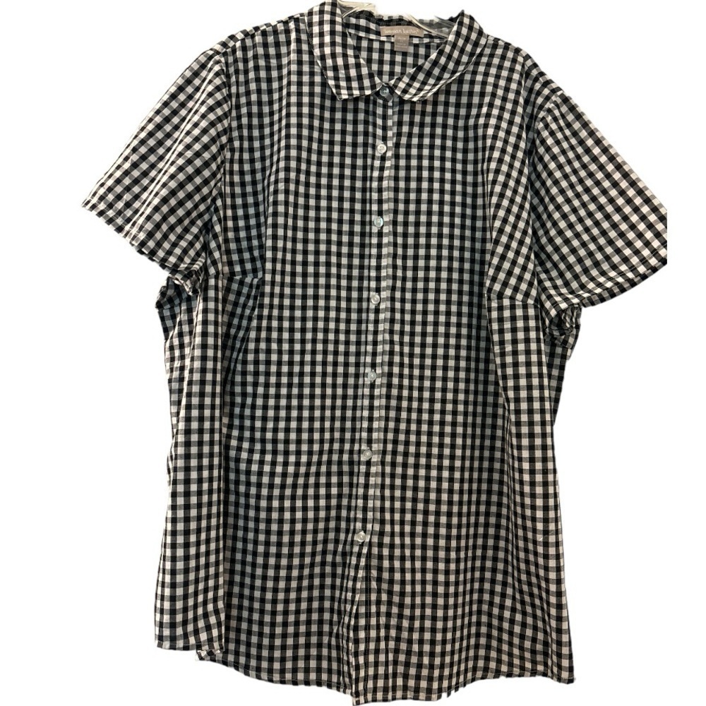 WOMAN WITHIN button down short sleeve shirt, 2X, Black, gray and white gingham.